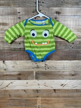 First Impressions Monster Green Stripes Boys (0-3) Mos Baby Long Sleeve Bodysuit